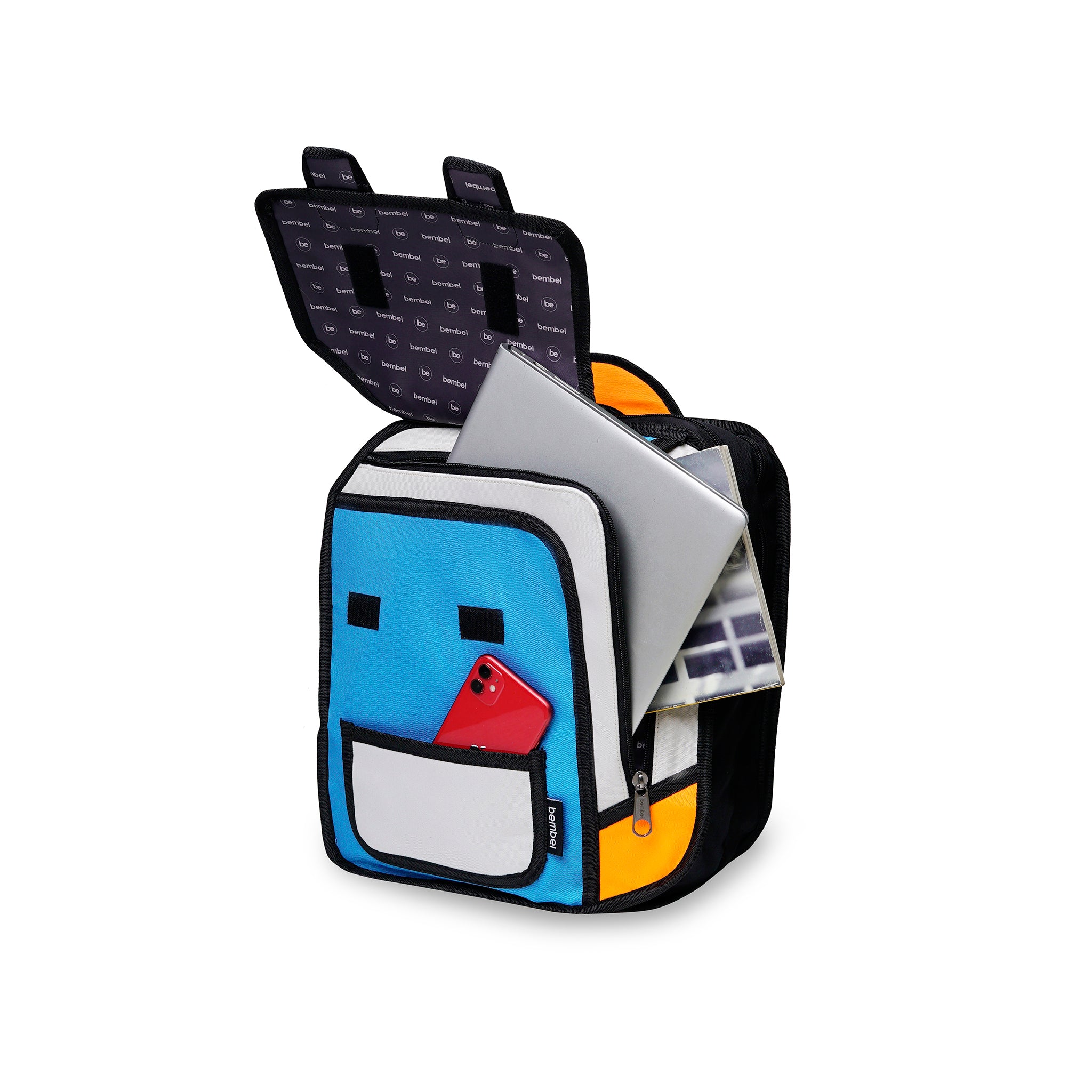 Blue style school kids bags featuring a lightweight backpack design with straps, zipper outlines, and a clean educational theme.
