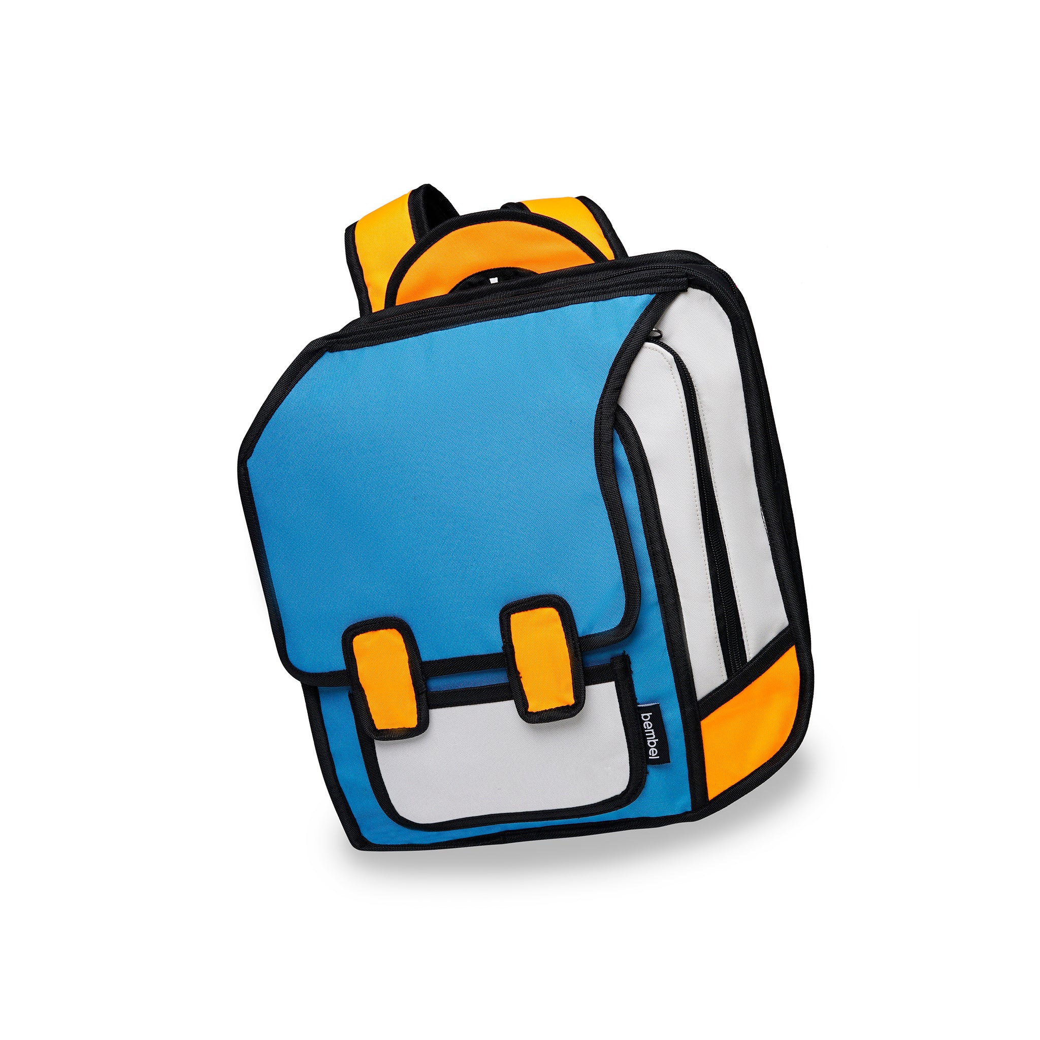 Blue school kids bags shown as a flat 2D backpack illustration with zipper details, shoulder straps, and a compact classroom-ready look.